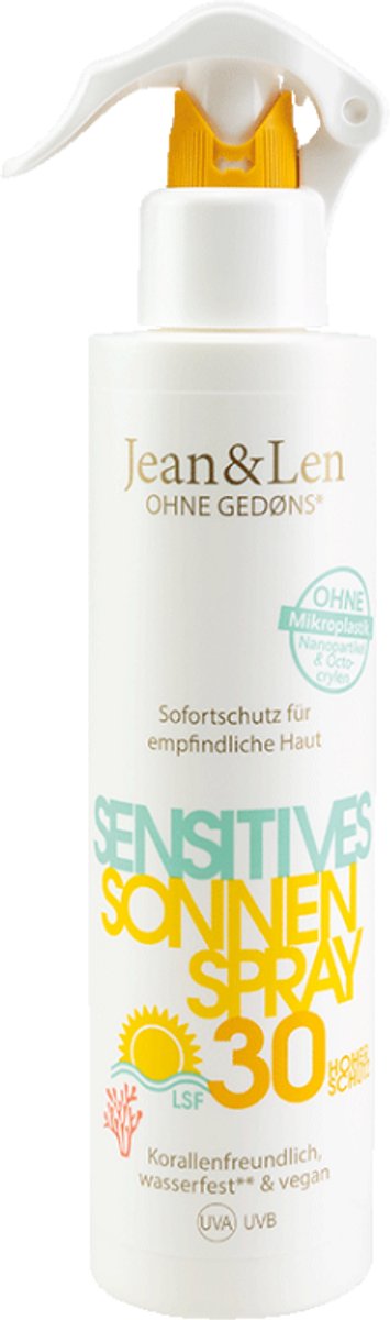 Jean & Len Sensitive Zonnespray SPF 30 250 ml - voor gevoelige huid, vegan, dierproefvrij, trekt snel in, zonder microplastics