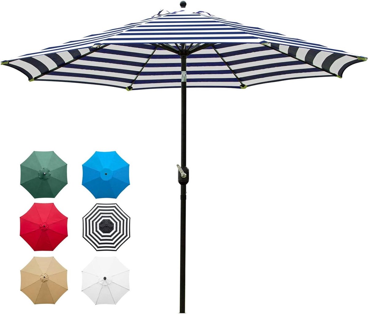 Terrasparasol - Buitenparaplu - Buiten Ontspannen - 8 Stevige Baleinen - 270 cm Doorsnede - Blauw Wit