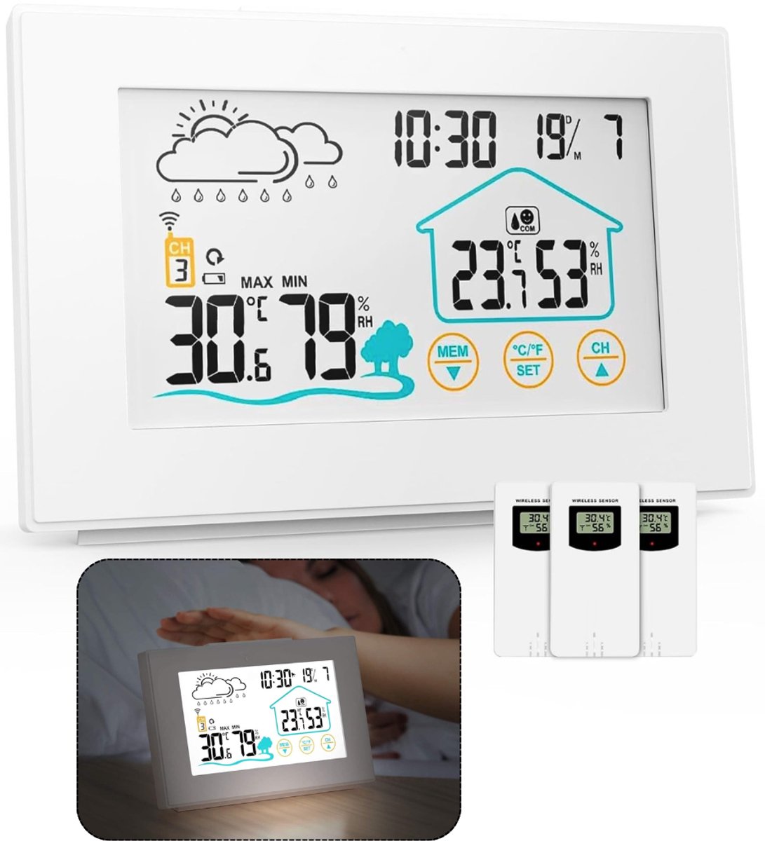 CLVP® Weerstation Binnen en Buiten - Hygrometer Draadloos - Luchtvochtigheidsmeter