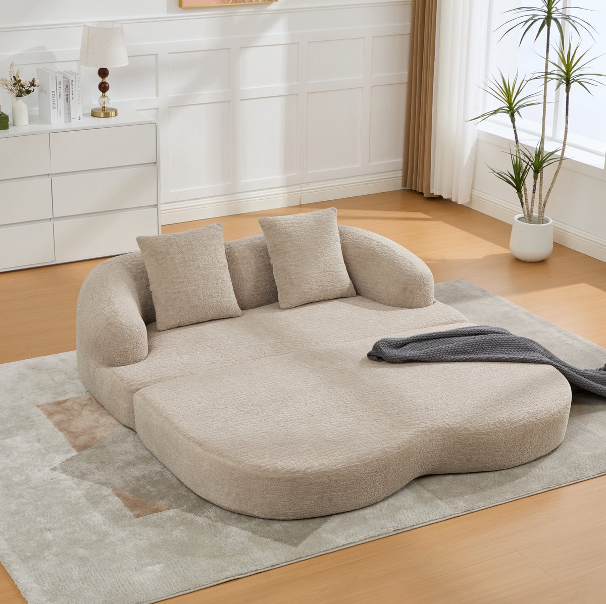 MIVRAY Slaapbank 2 Zits 157 Cm Opklapbaar Met 2 Kussens Met Relaxfunctie Voor Woonkamer En Gastenkamer Chenille Khaki