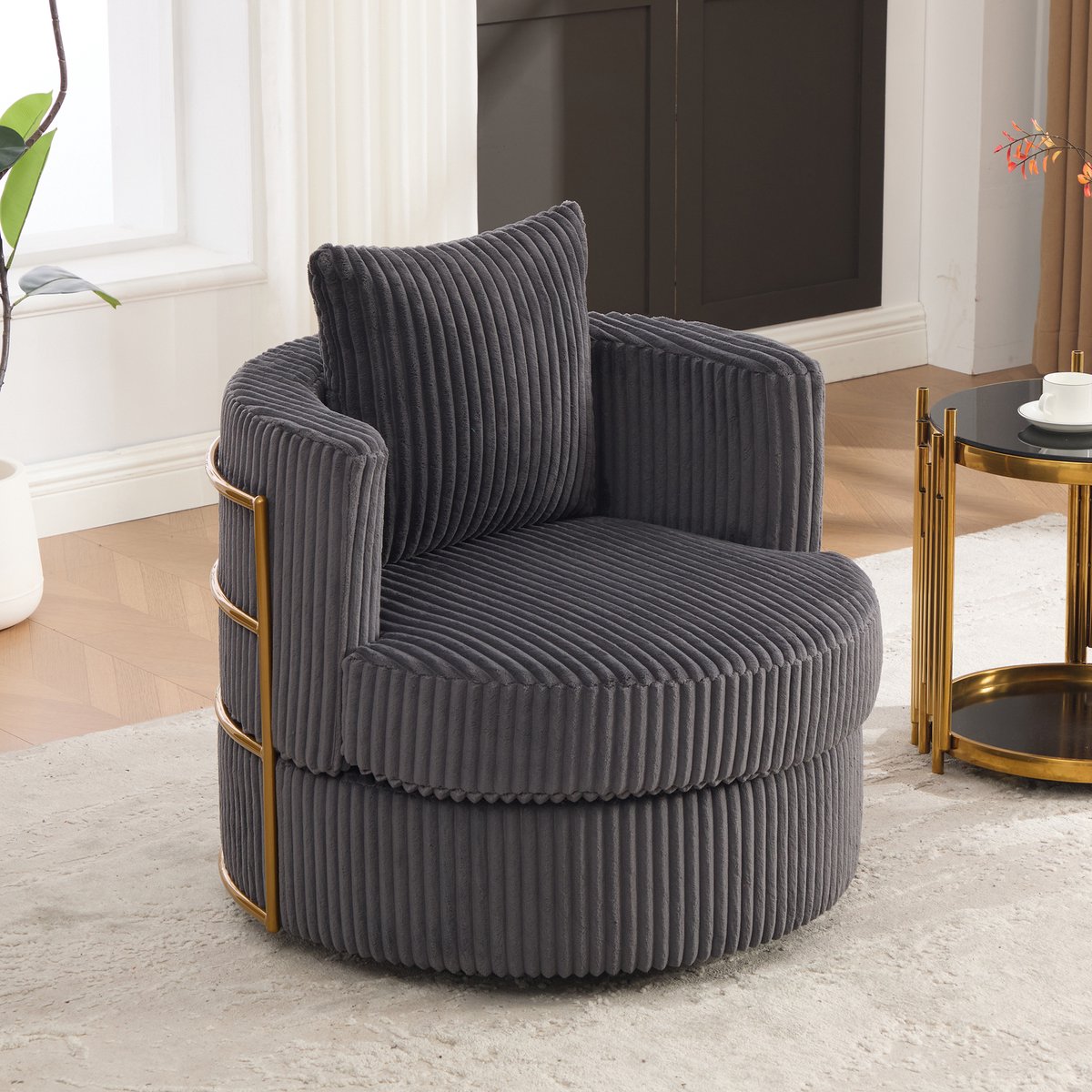 HAUSS SPOLE Fauteuil - Draaibare Loungefauteuil - Met Opbergruimte Onder Zitting En Zachte Armleuningen - Voor Woonkamer En Slaapkamer - Cord Grijs