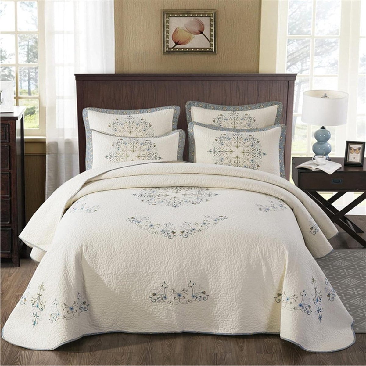 Katoenen Sprei Set - Dekbed Beddengoed - Slaapkamer Decoratie - Zacht Lichtgewicht - 259x299 cm - Beige