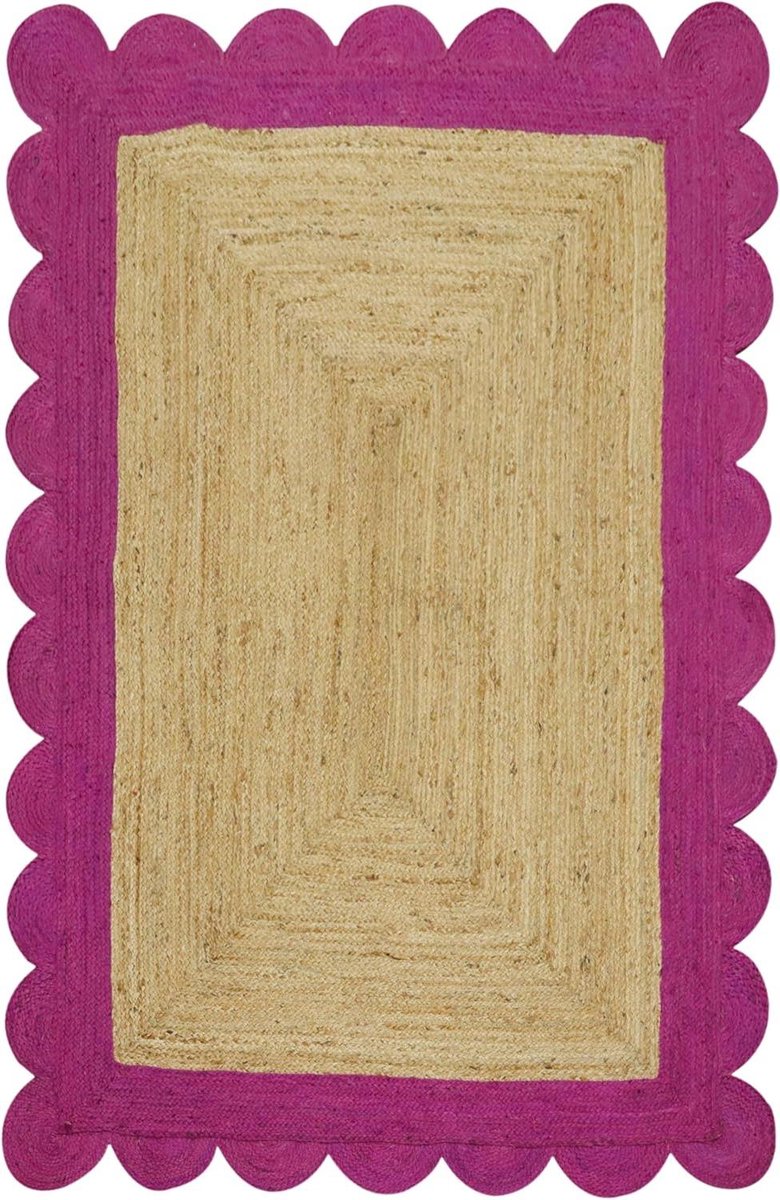 Vloerkleed Jute - Kelims Tapijt - Binnen Buiten - Handgemaakt Gevlochten - 180x180 cm - Beige Roze