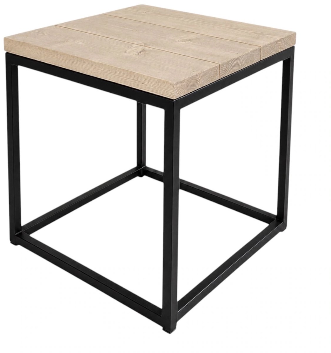 Denton bijzettafel – 50 x 50 x 45 cm – hout en zwart staal – Handgemaakt – Wibema