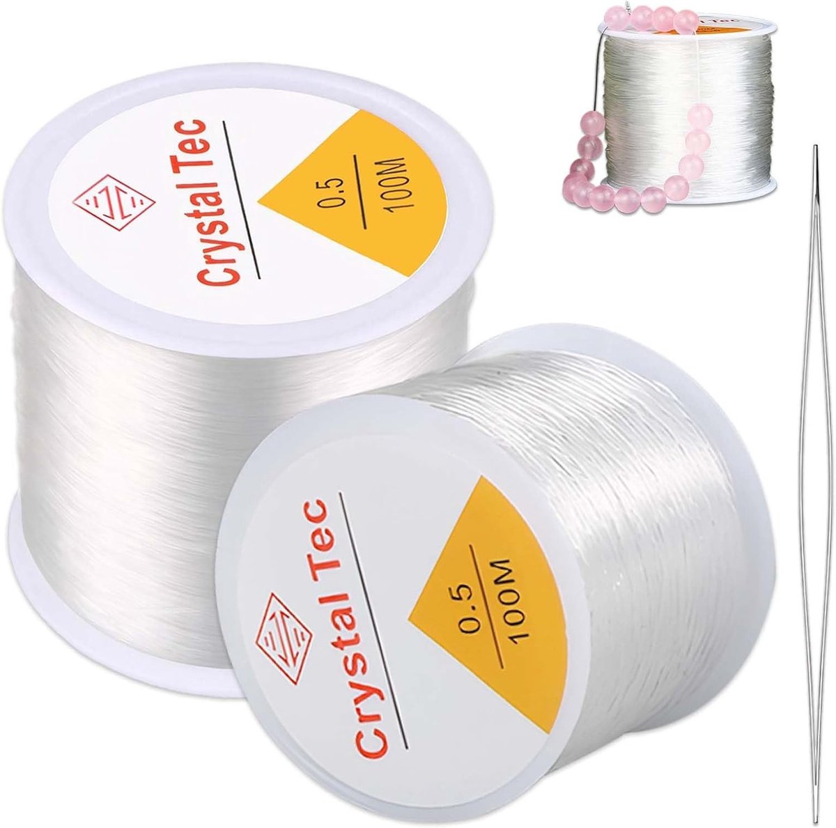 Transparante Kralen Touw Set voor DIY Armbanden en Sieraden - Elastisch Kristallen Touw, 2 Rollen van 109 Yard, 0.5mm, Perfect voor Creatieve Projecten en Handwerk