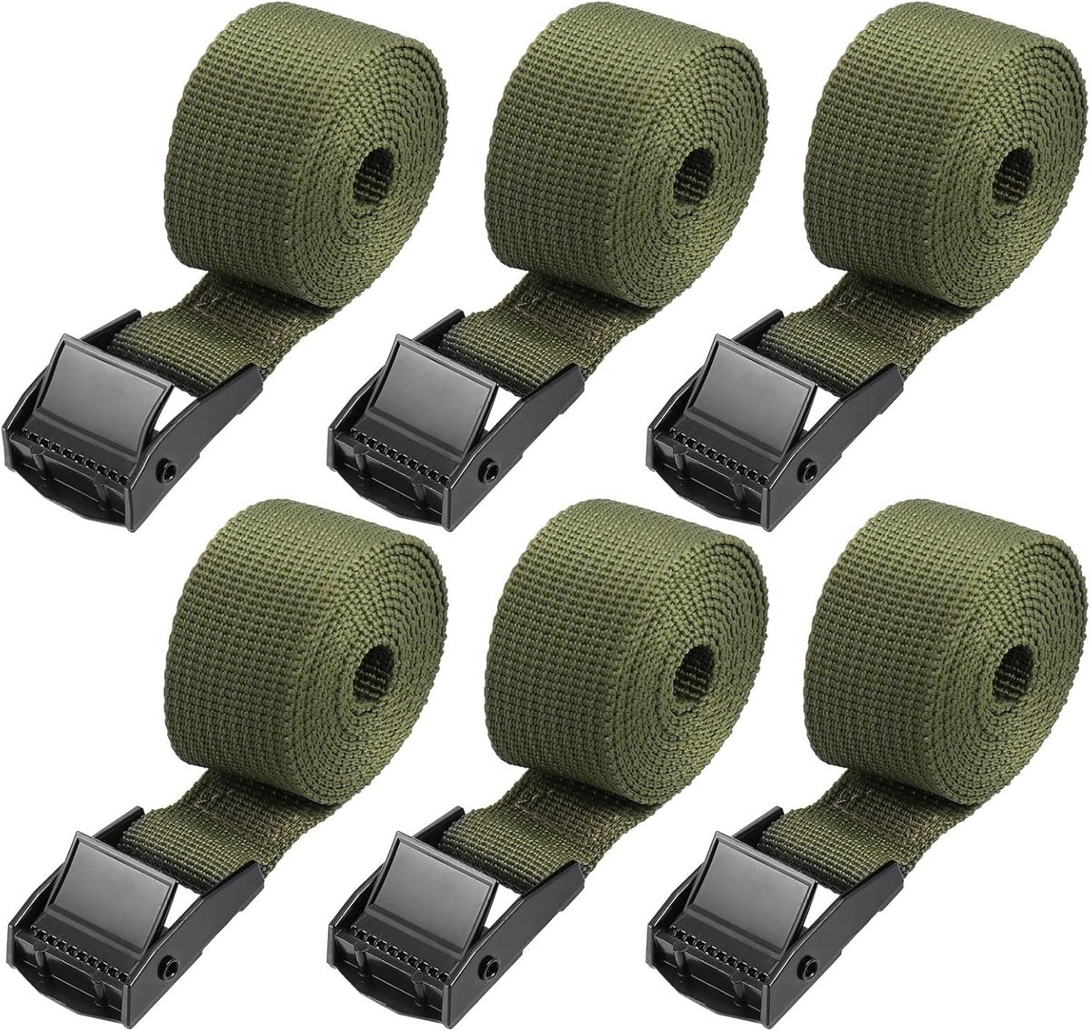 Stabiele Lashing Straps 6 Stuks voor Motorfietsen, Fietsen en Bagage - Sterke Cam Buckle Bevestigingsriemen (100 x 2.5cm), Groen