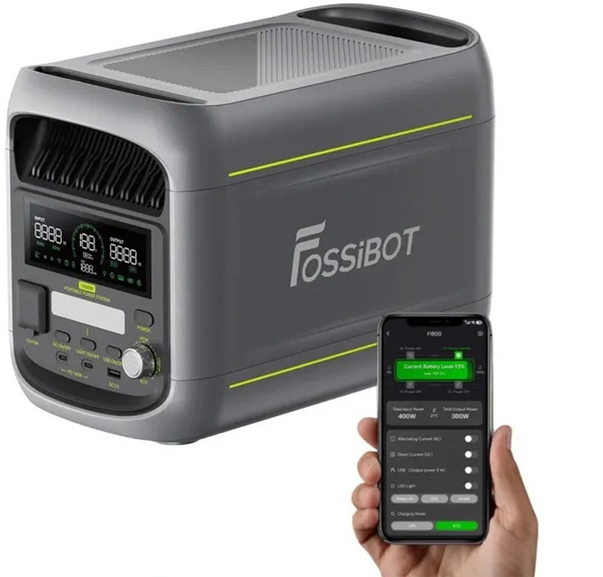 FOSSiBOT F1800 Draagbare Powerstation 1024Wh 1800W continu 3600W piek LiFePO4 | Uitbreidbaar ECO-modus UPS <10ms Noodstroom Camper Kamperen
