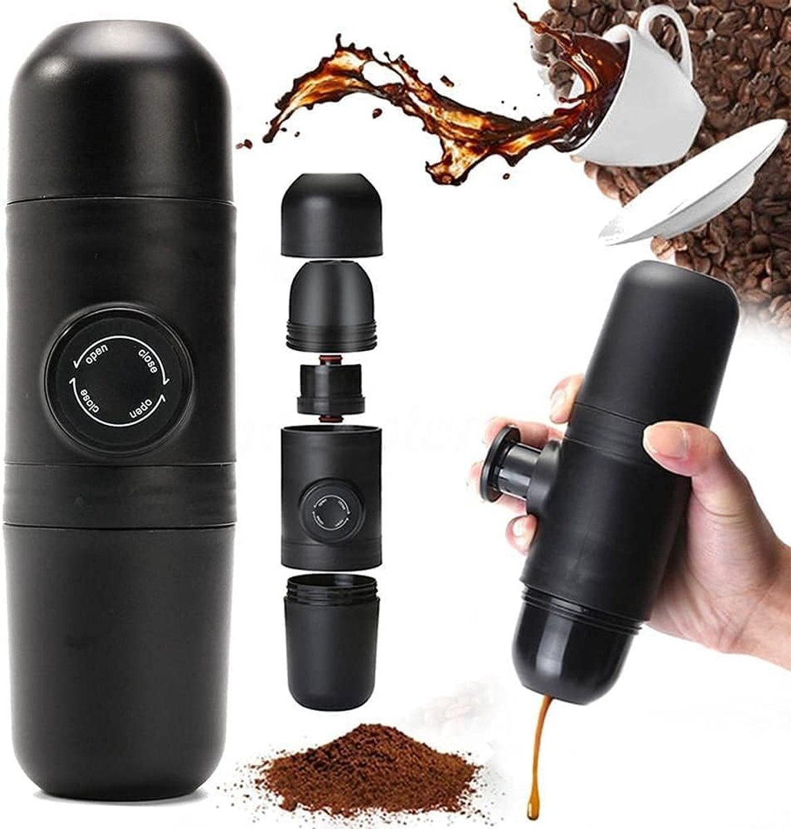 Draagbare Handmatige Espresso Machine - Gemalen Koffie - Zwart