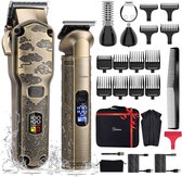 Hatteker Professionele Tondeuse en 4-in-1 Trimmer Set voor Heren – Haartrimmer, Baardtrimmer, Precisie Trimmer & Neustrimmer – IPX7 Waterdicht – USB Oplaadbaar – Draadloos T-Blade – Bronskleurig