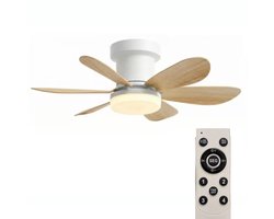 Stille Plafondventilator met Licht - Afstandsbediening - 40W - Plafondventilatorlamp - Woonkamer - 3 Snelheden - 6 Bladen - Bruin - 53 cm