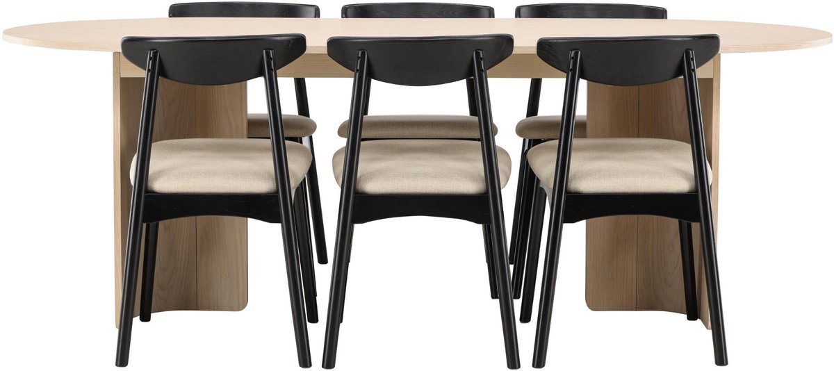 Tyresö eethoek eettafel whitewash 6 stoelen zwart.