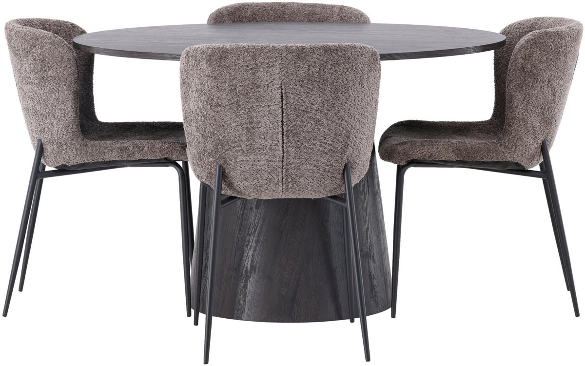 Lanzo eethoek eettafel mokka 4 stoelen bouclé bruin.