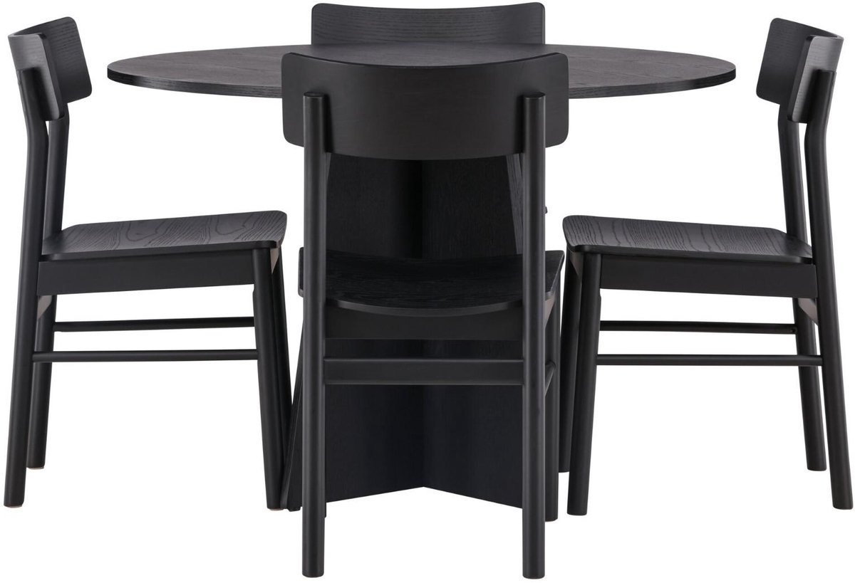 Bootcut eethoek eettafel zwart 4 stoelen zwart.