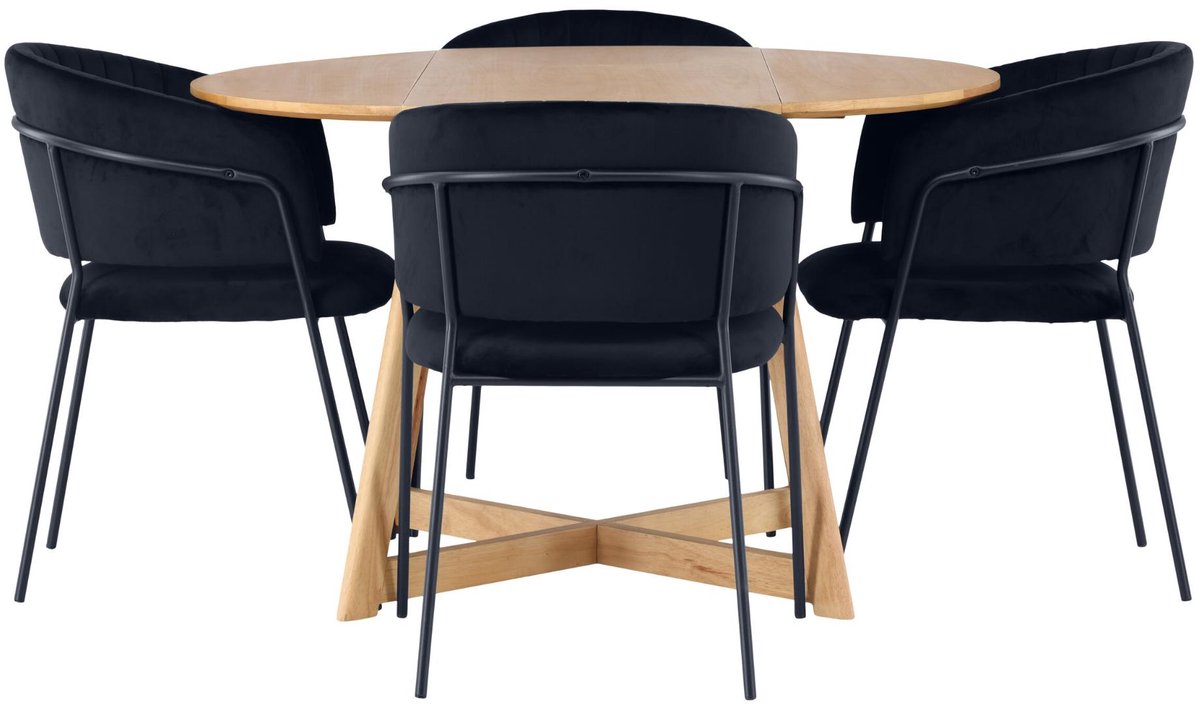Yakidon eethoek eettafel met uitschuifbare functie bruin 4 stoelen velours zwart.