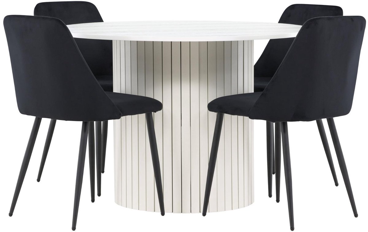 Härön eethoek eettafel wit 4 stoelen velours zwart.