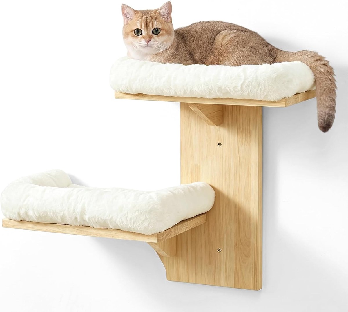 Klimwandset voor katten van massief hout met pluche bed en sisalmat, ideaal voor spelen en klimmen, stabiele wandmontage