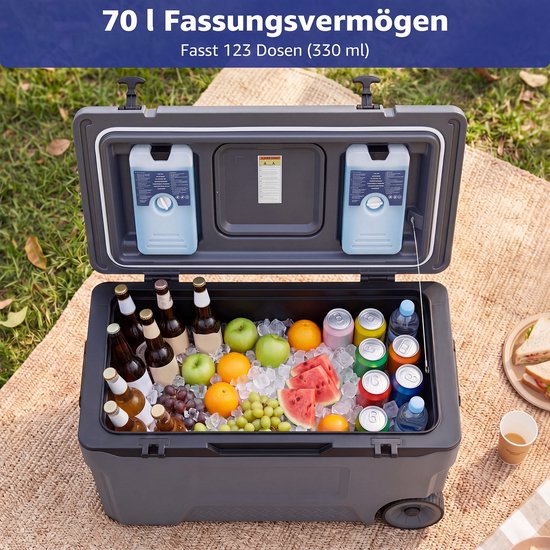 COSTWAY Koelbox, grote thermobox van kunststof met wielen en handgreep, isolatiebox met afvoerstop, bekerhouder en veiligheidssluiting, draagbare koelkast voor camping en picknick van Costway — afbeelding 4