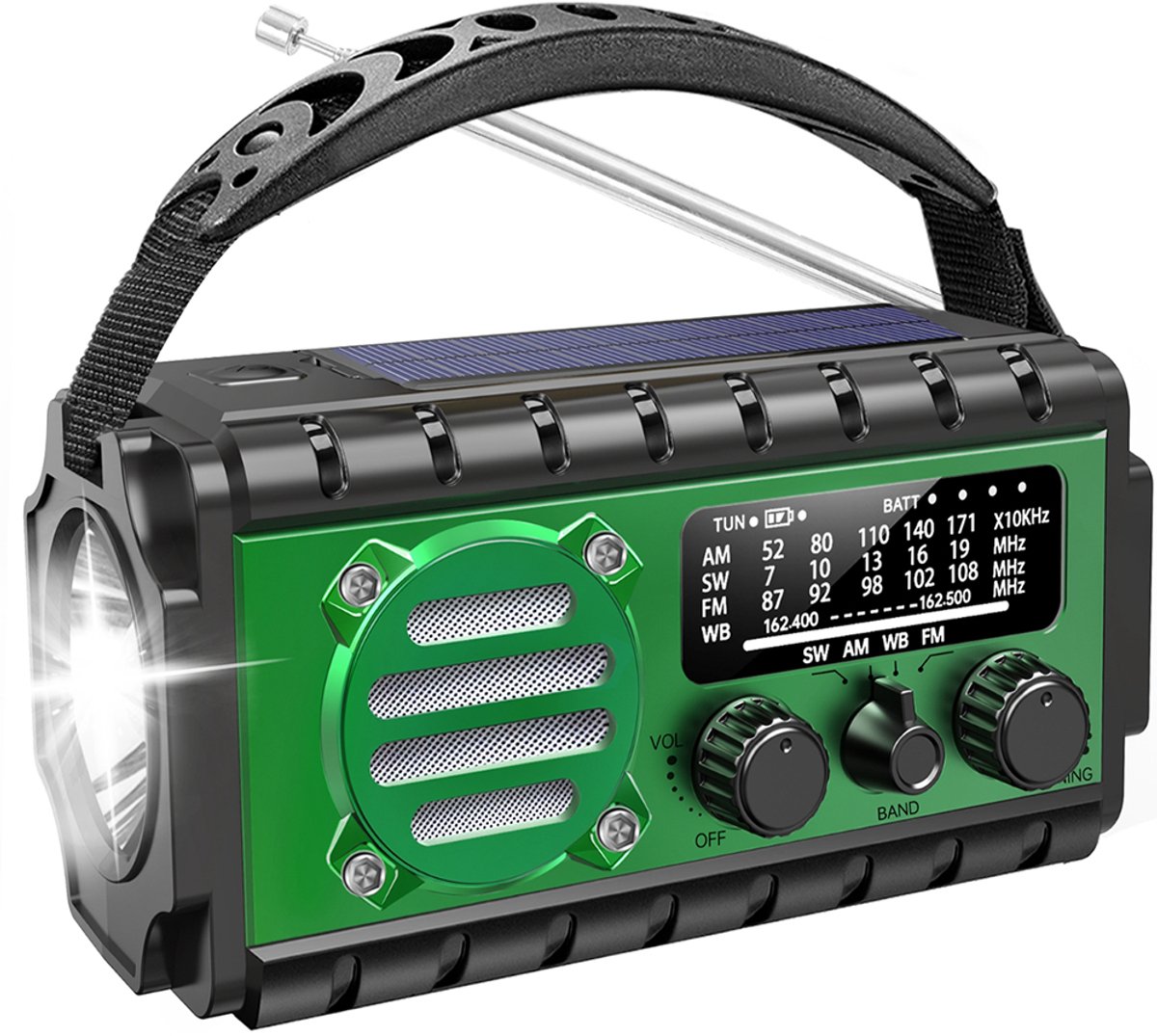 Solar Noodradio met 20000mAh Powerbank, Dynamo Radio met Zaklamp, SOS Alarm, LED Leeslamp en USB Opladen voor Camping en Noodsituaties