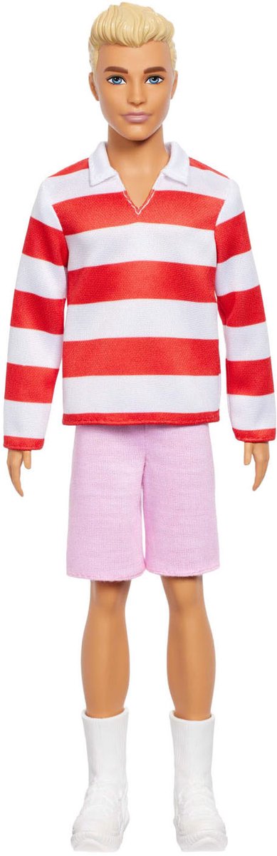 Barbie Fashionistas Ken Pop - Blond haar en rood-wit gestreepte polo — afbeelding 5