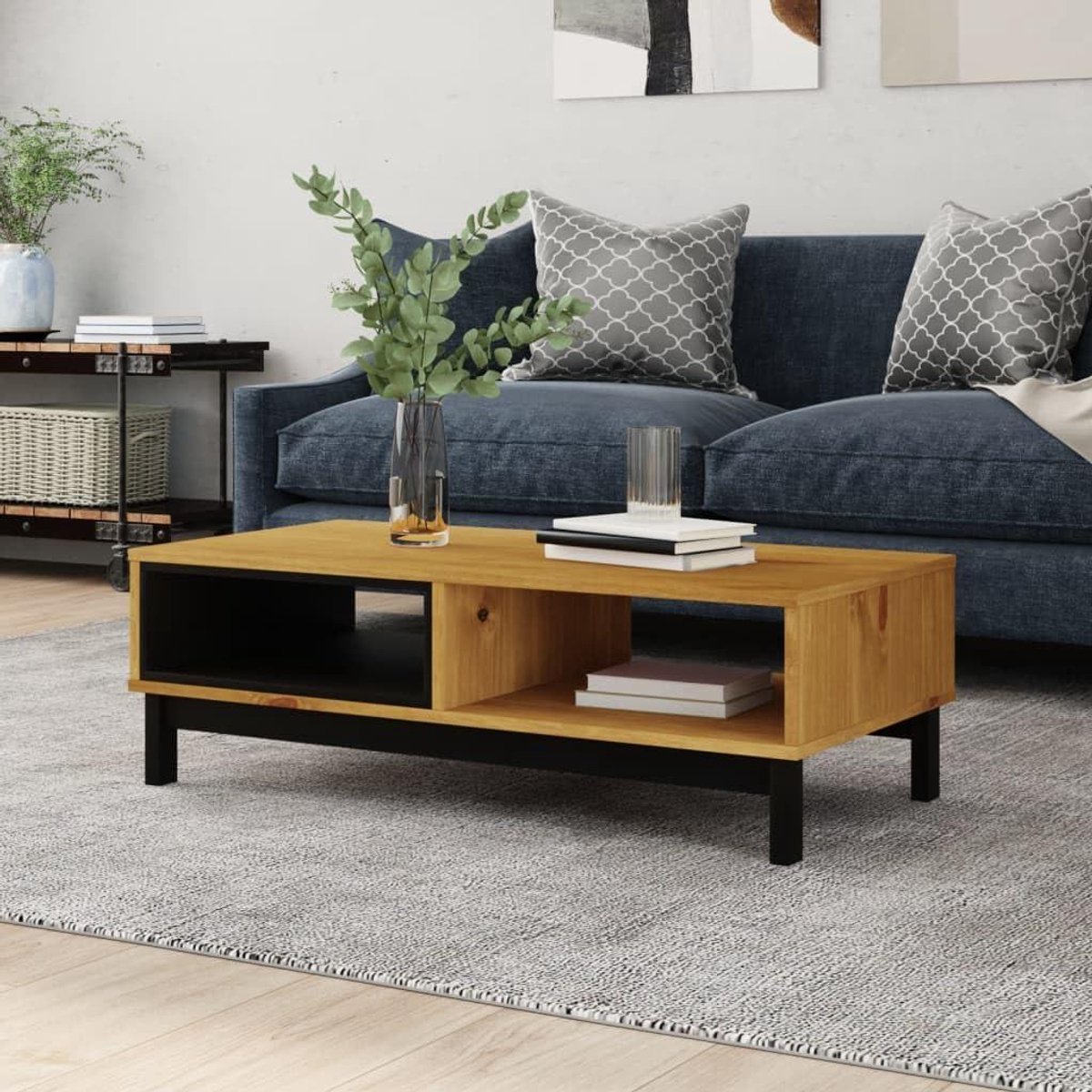 Salontafel Grenenhout - Bijzettafel Hout - Woonkamer Inrichten - Geïntegreerde Opbergruimte - 100x50x32 cm - Bruin