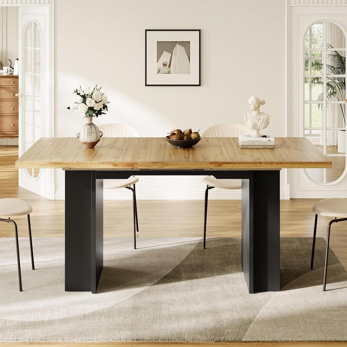Uitschuifbare Eettafel - Telescopische Tafel Verstelbare Tafel - Ruimte Besparen - Met Opbergvakken - 120-160x80cm - Houtkleurig