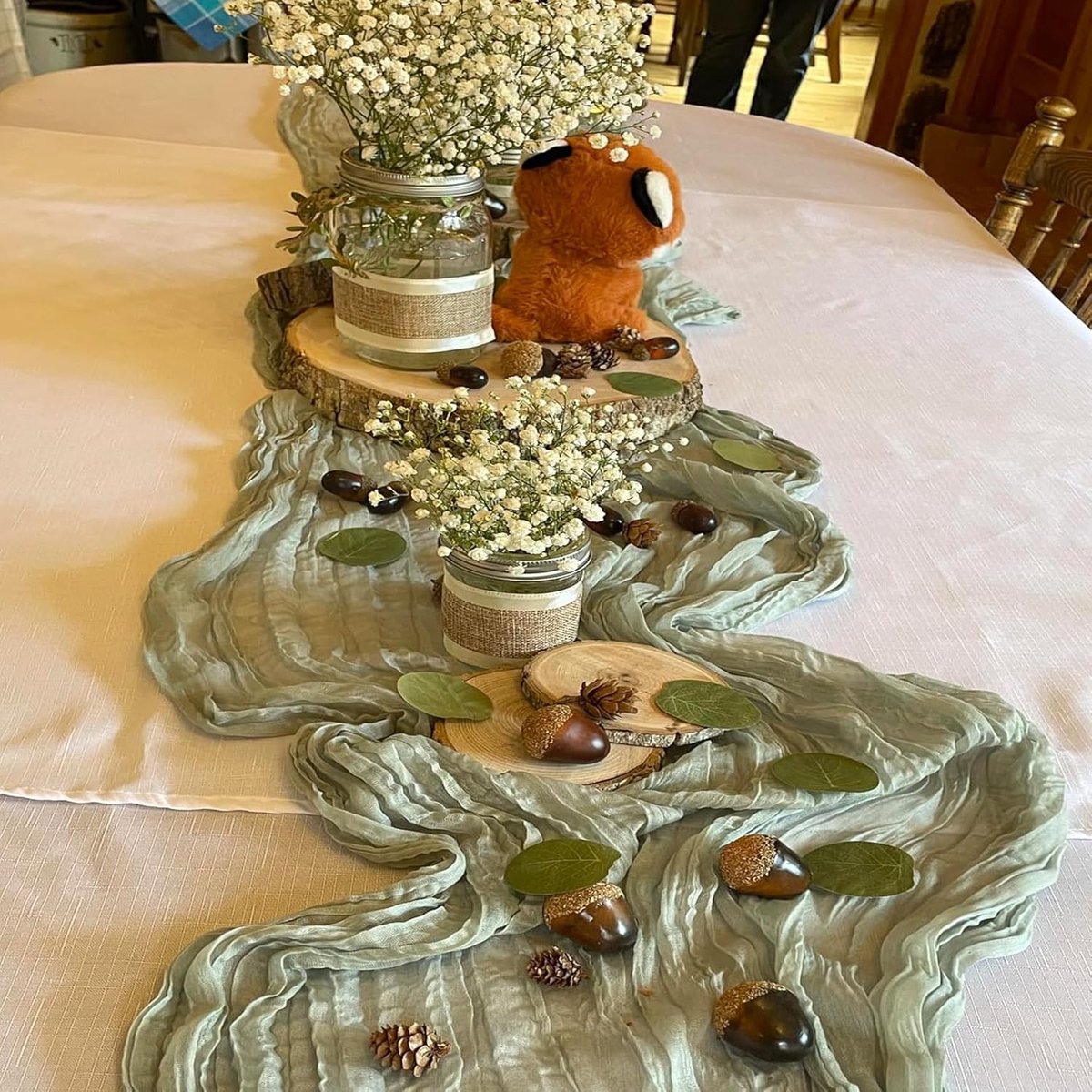 Kaasdoek Tafellopers - Gaasstof Lopers - Feestelijke Decoratie - Zachte Gerimpelde Textuur - 12 Stuks 350 cm - Saliegroen