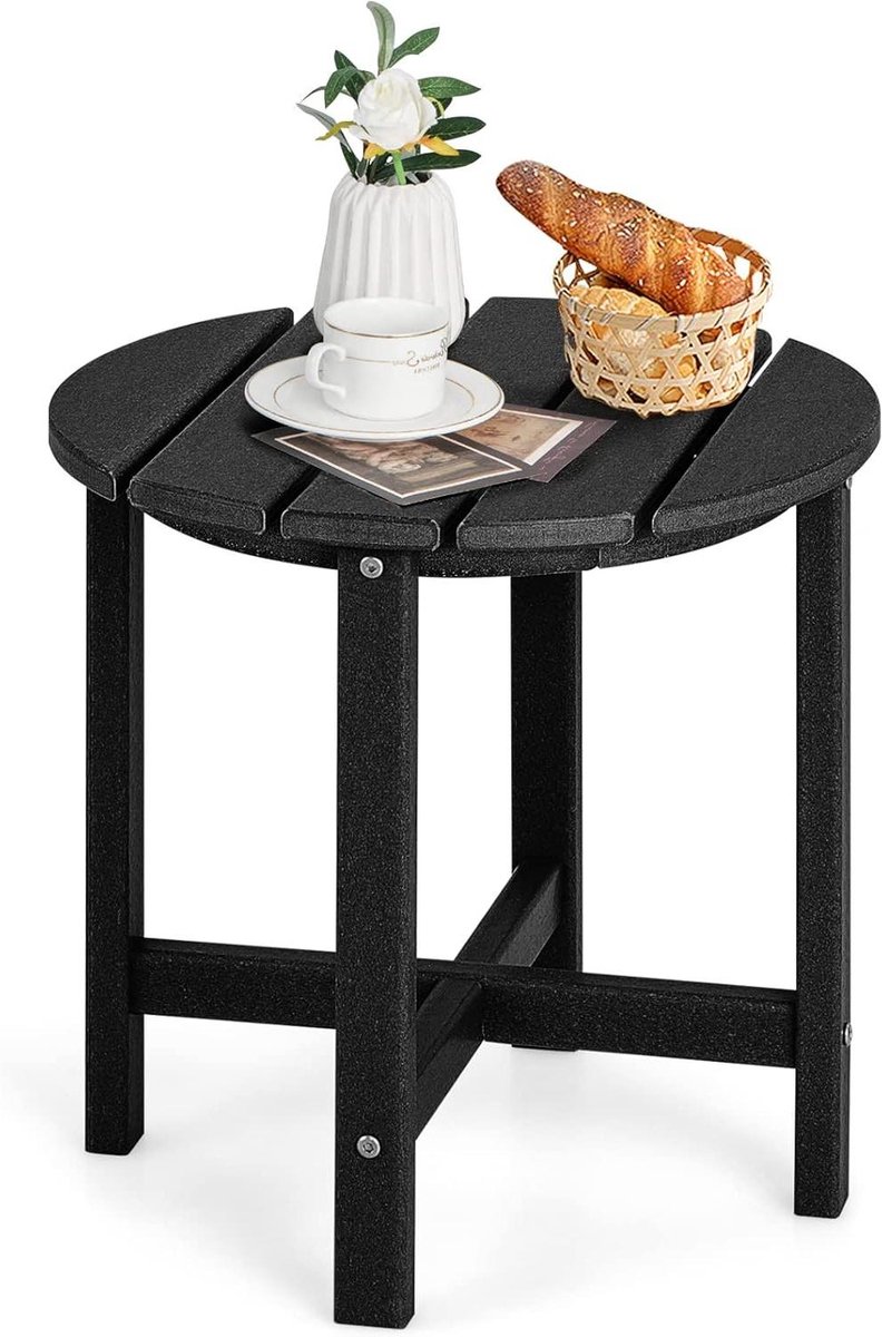 Tuin bijzettafel - Ronde tafel - Buiten genieten - Weerbestendig materiaal - 36 x 36 x 47 cm - Zwart