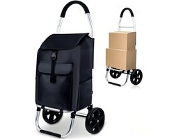 ITRONIQ Boodschappentrolley Opvouwbaar - 2-in-1 Boodschappenkar Met Waterdichte 58L Tas - Aluminium Boodschappenwagen - Zwart