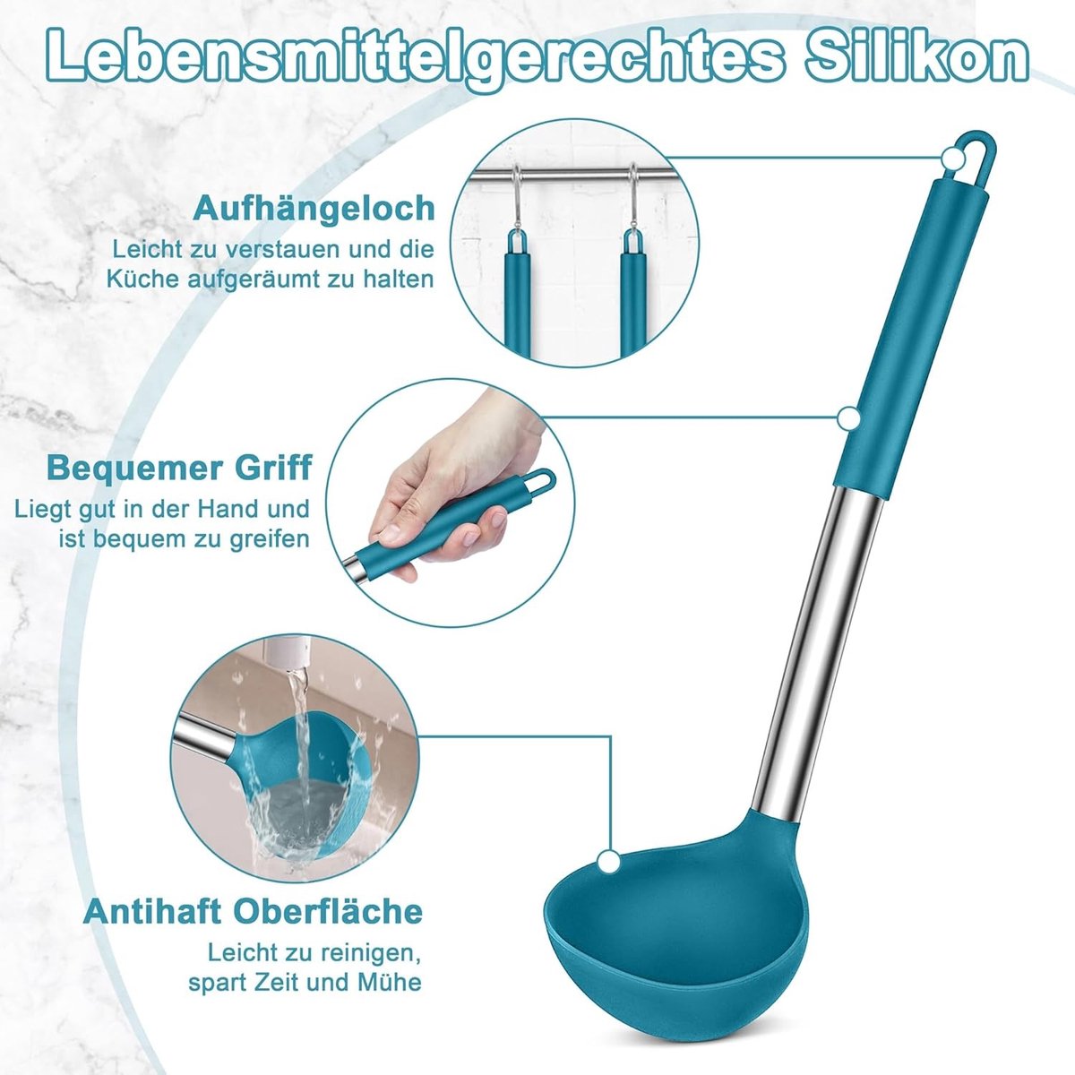 Set van 2 Soeplepels van Silicoon met RVS Handvat, 30 cm, Ideaal voor Soepen en Stoofschotels, Warmtebestendig en Duurzaam