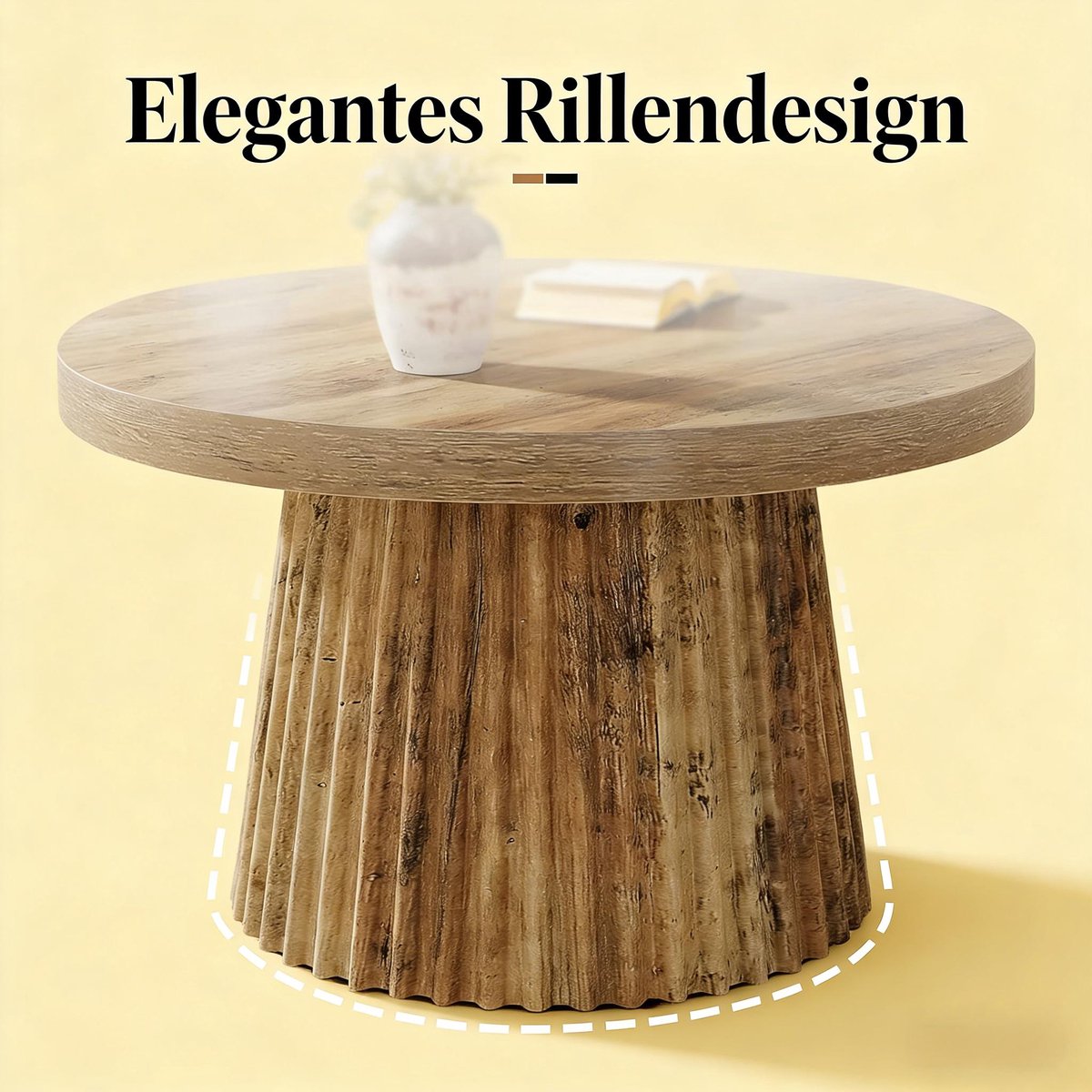FloraGrace Salontafel - Ronde Tafel Met Houtlook En Zuilvoet - Voor Woonkamer En Loft - MDF - 80 x 80 x 45 Cm - Bruin