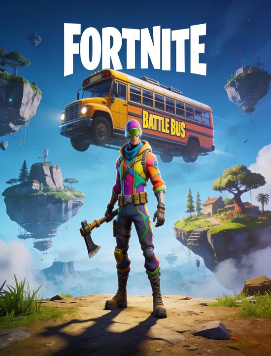 Luxe Metalen Wanddecoratie 30x40cm - Fortnite - Battle Bus - Metalen Poster 40x30cm