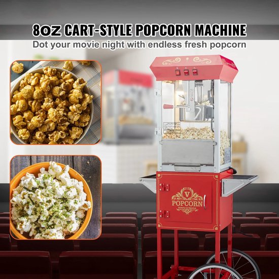 GDE - Popcorn machine - Popcorn Maker - Professionele Popcornmachine met Kar - Retro Popcorn Machine - Verrijdbaar — afbeelding 2