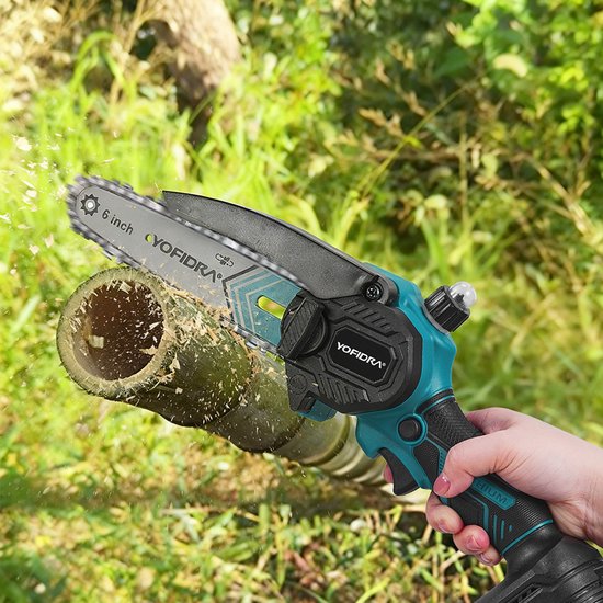 Yofidra Mini kettingzaag - 6 inch kettingzaag- met 2x accu’s - 1000W Heggenschaar - Takkenzaag - voor tuin, boomsnoeien en hout van Yofidra — afbeelding 5