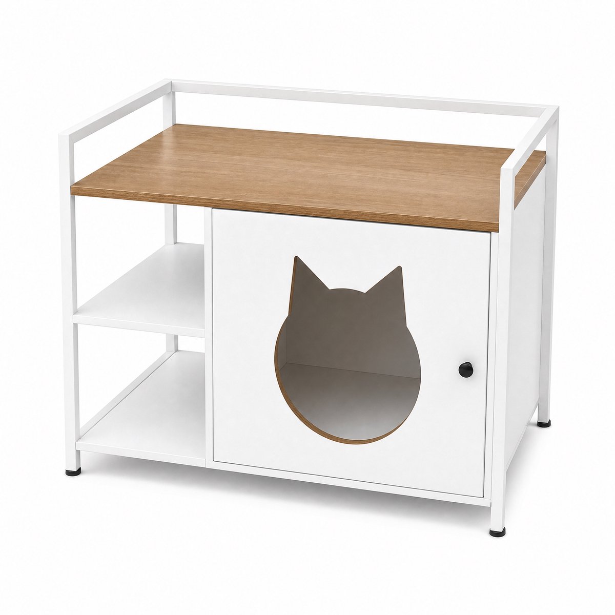 Kattenbak kast - Kattenbak - Kattenbak huis - Meubel - Bijzettafel - Kattenbak meubel - kattenbak - opening voor de kattenkop - 2 planken - opbergruimte - modern kattenmeubel - woonkamer en slaapkamer - Wit