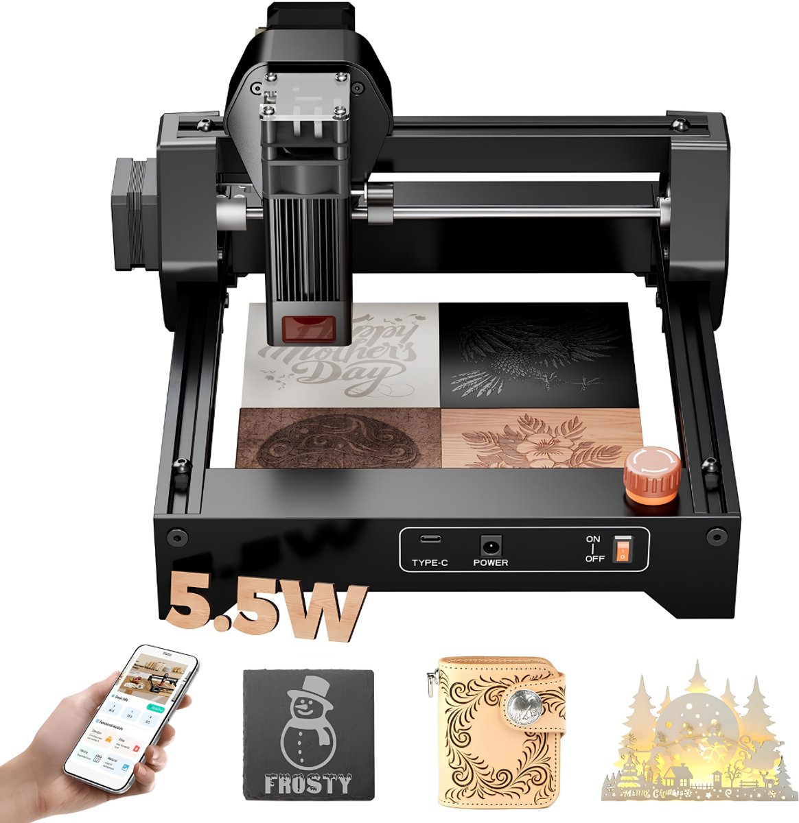 SP® Lasergraveermachine - Mini 5.5W Lasergraveerder - Laser Graveermachine - Zwart - 29cm x 29cm x 17cm