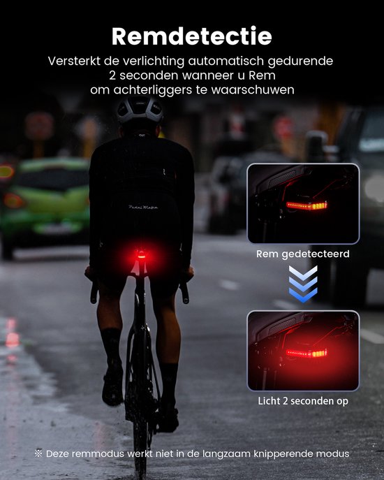 RAVEMEN CL01 Fietsachterlicht- 300° Groothoek Achterlicht voor Nachtritten-Zadelmontage met Automatische Aan/Uit-Remdetectie-5 Standen-IPX6 Waterdicht — afbeelding 4