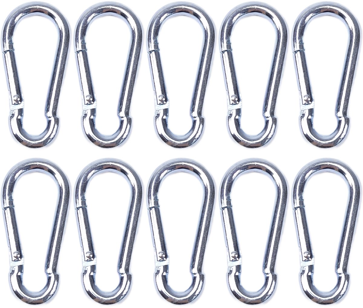 BCF-Products - Karabijnhaak - 10x100mm - 10 stuks - Verzinkt staal - Musketonhaak - Carabiner - Groot
