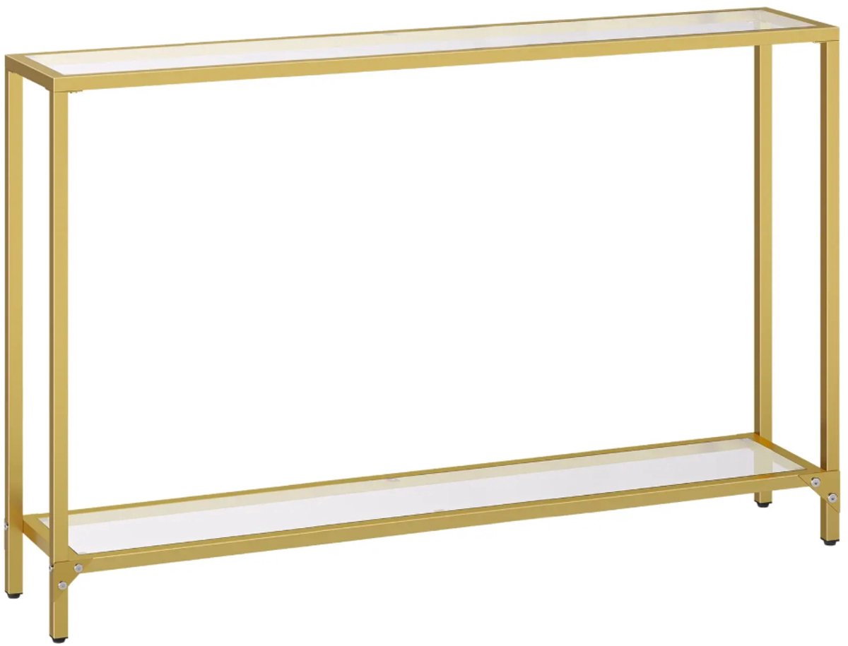Lilac & Lily Gouden Consoletafel - Smalle bijzettafel met glazen planken - Halmeubel met stalen frame - Sidetable - 100x80x22 cm