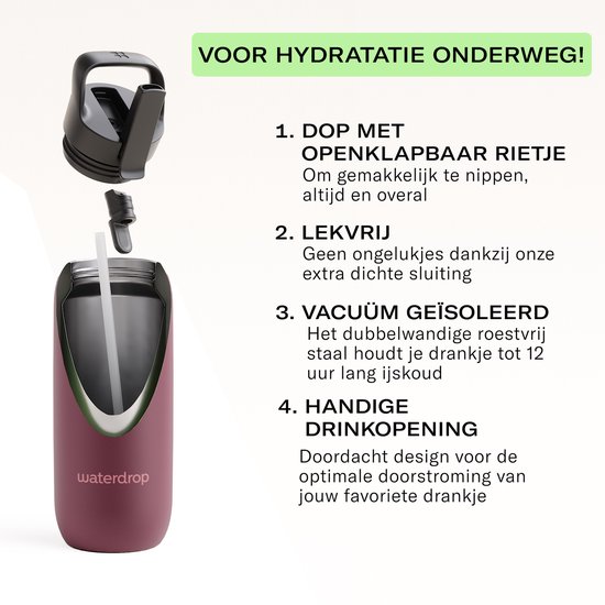 Bordeauxrode waterdrop drinkbeker met rietjesdeksel.