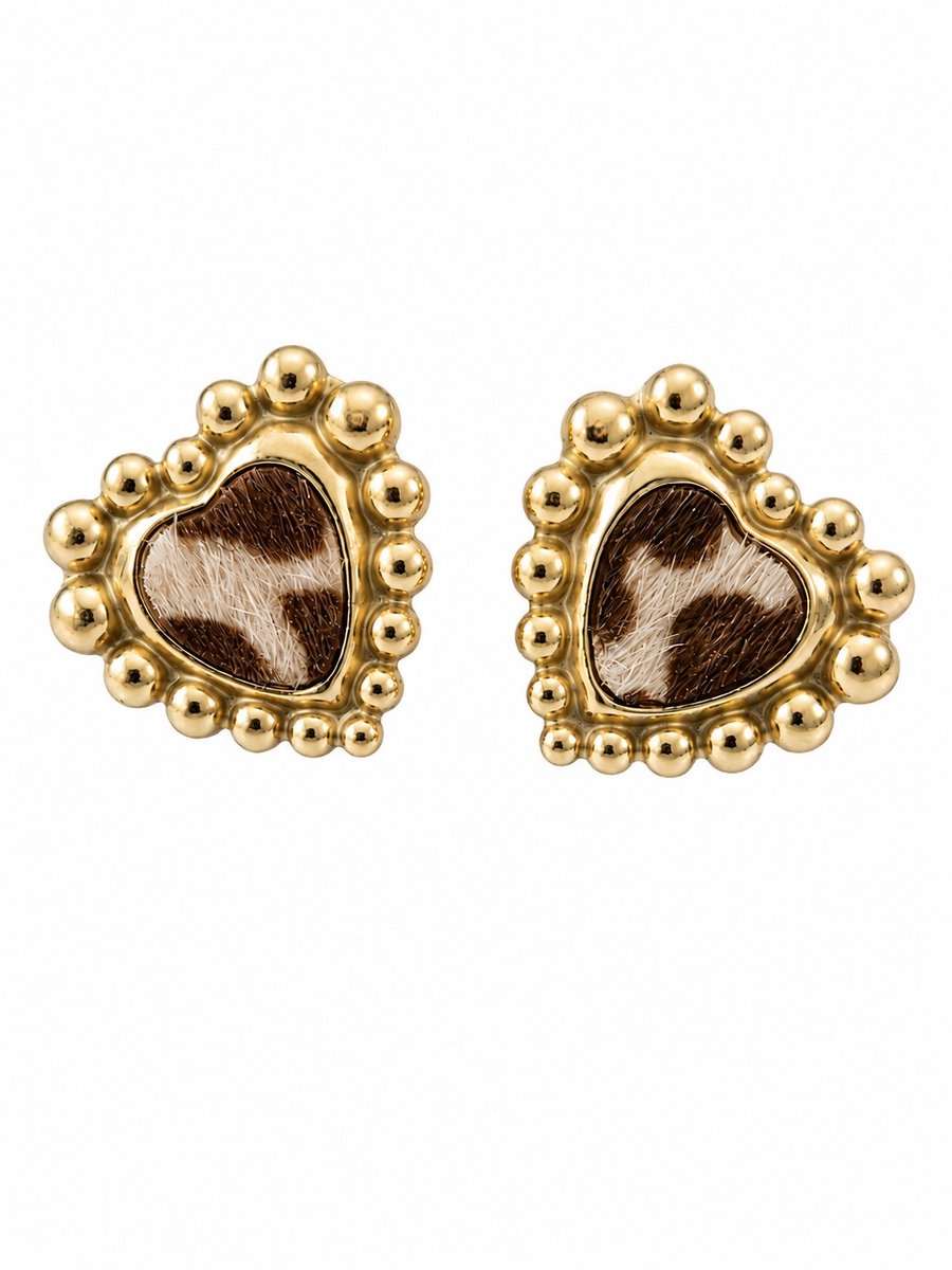 Oorbellen Hartje- Tiener oorbellen - Meisjes Oorbellen- Panter Oorbellen- Tijger Oorbellen- Oorbellen Hart Goudkleurig- LiLaLove- Hartjes- Meisjes oorbellen Goudkleurig- Stainless Steel