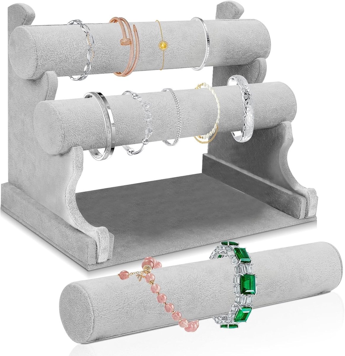 Elegante Sieradenstandaard met Verwijderbare 3 Niveaus voor Armbanden, Horloges en Kettingen - Perfecte Organisator voor Sieraden (Grijs)