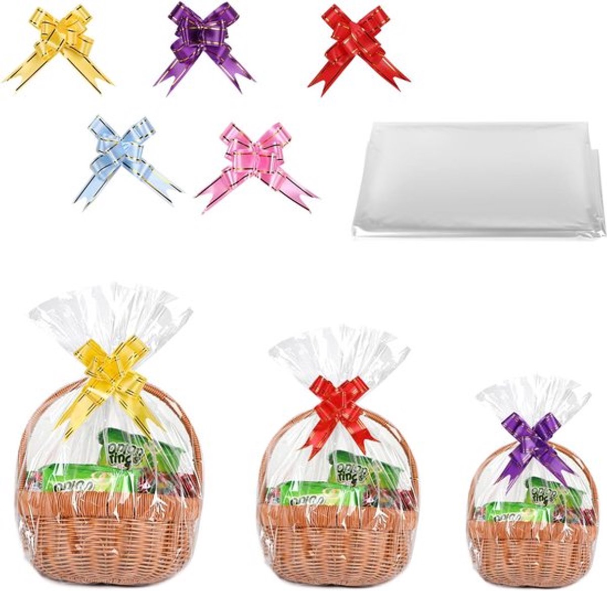 Transparante cellofaanfolie voor geschenkmanden - 30 stuks (3 maten) - cadeauverpakking voor kerstmanden en boeketten