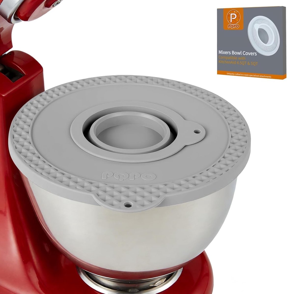 Siliconen Deksel voor Mengkom 4.5-5QT, Spatdeksel, Herbruikbaar Deksel met Vulopening, Grijs, Keukenaccessoires
