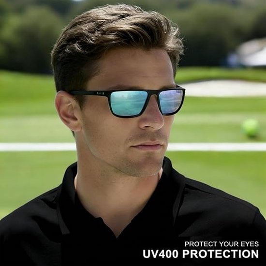 Golfbrillen - Unisex golfbrillen en zonnebrillen in kleurcodering, met UV-bescherming (zwart montuur, blauwe folie) — afbeelding 5