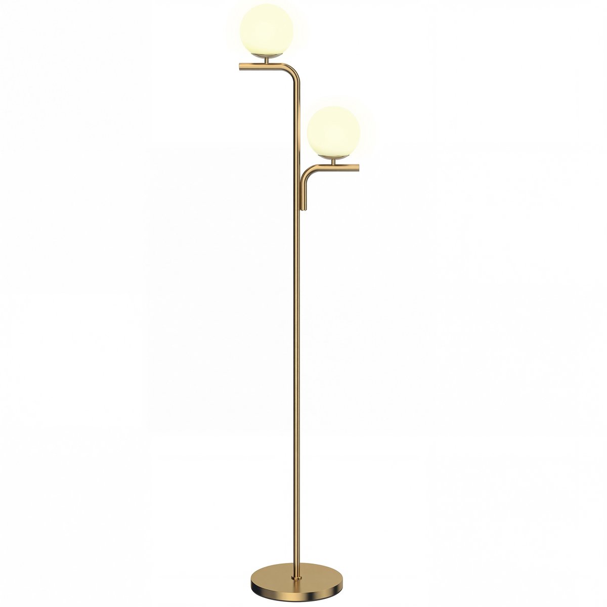 ECTEATOY® Vloerlamp Goud - Staande Lamp met Glazen Bollen - 3 Lichtkleuren - Incl. 2x E27 - Voetschakelaar - Woonkamer & Slaapkamer