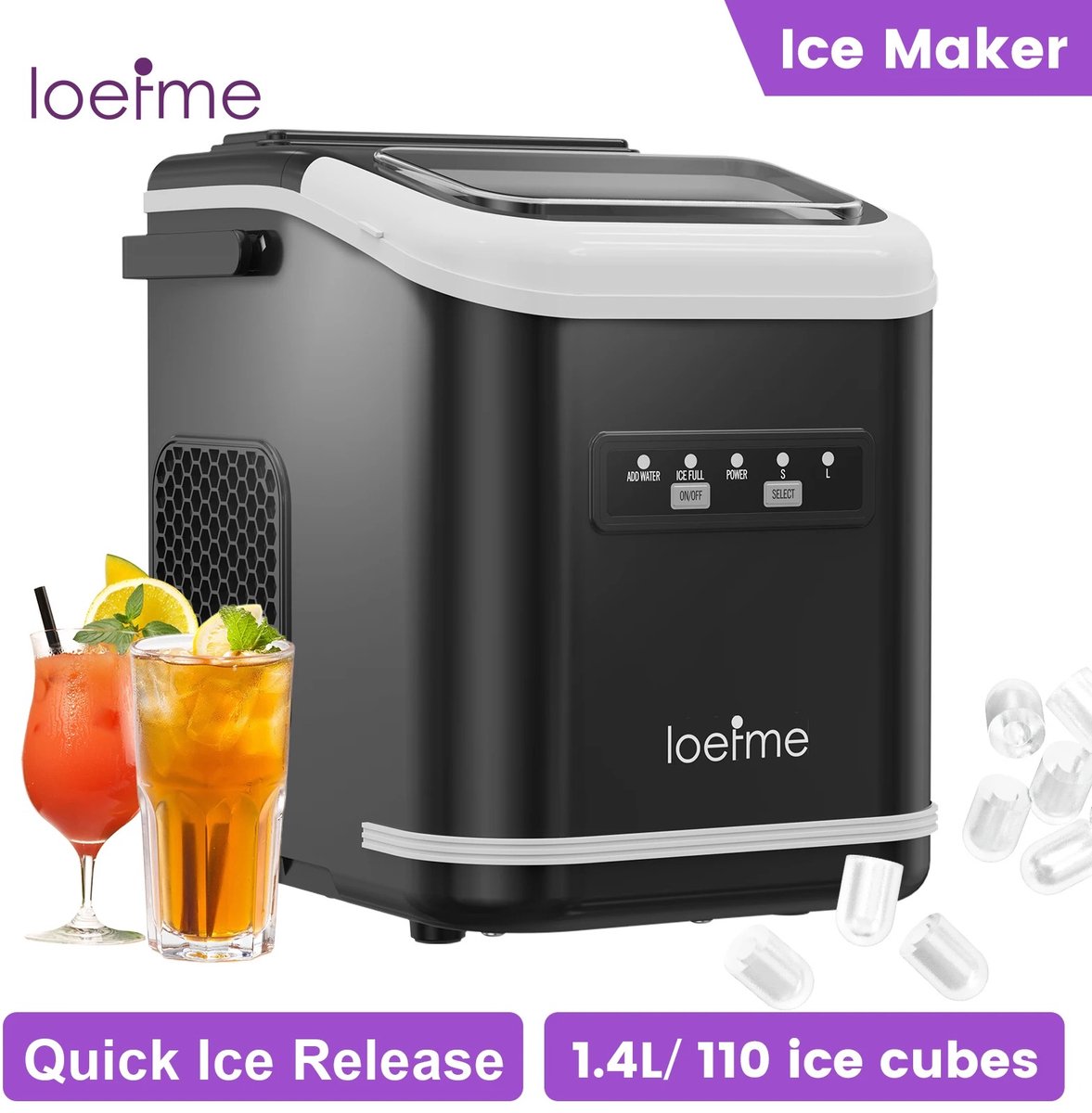 Emvae IJsblokjesmachine - IJsblokjes Maker - 12 kg per 24 uur - Zelfreinigend - Instelbare IJsmaat - LED - Zwart