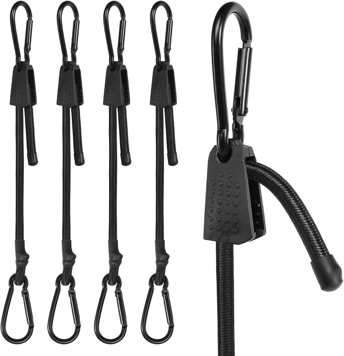 Spanrubber met karabijnhaak - Zwart - Verstelbaar van 18 tot 90 cm - Extra sterke rubberen spanner - Voor bagage en buitengebruik