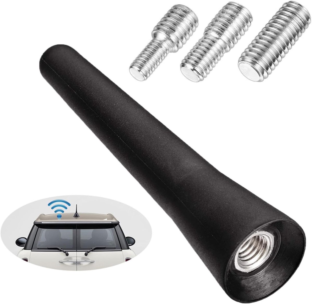 Autoantenne, autoradio-antenne, 6,5 cm, mini-korte auto-antenne met sterke FM/AM/DAB ontvangstfunctie, met schroeven M4 M5 M6