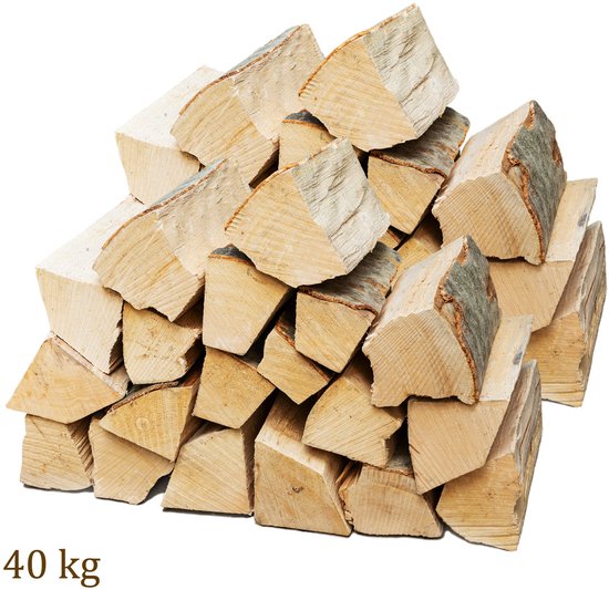Stapel gekloofd beukenhout, 40 kg, met tekst "40 kg"