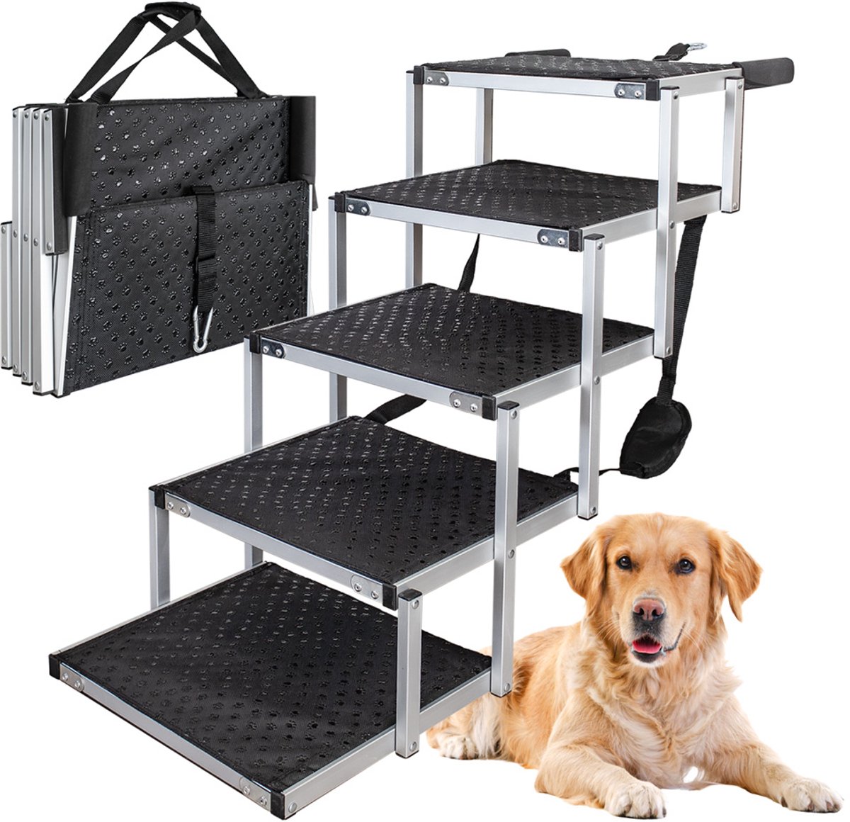 Hondentrap voor auto opvouwbare hond antislip instaphulp opvouwbare 5 treden hondenladder 70 kg draagvermogen petigi